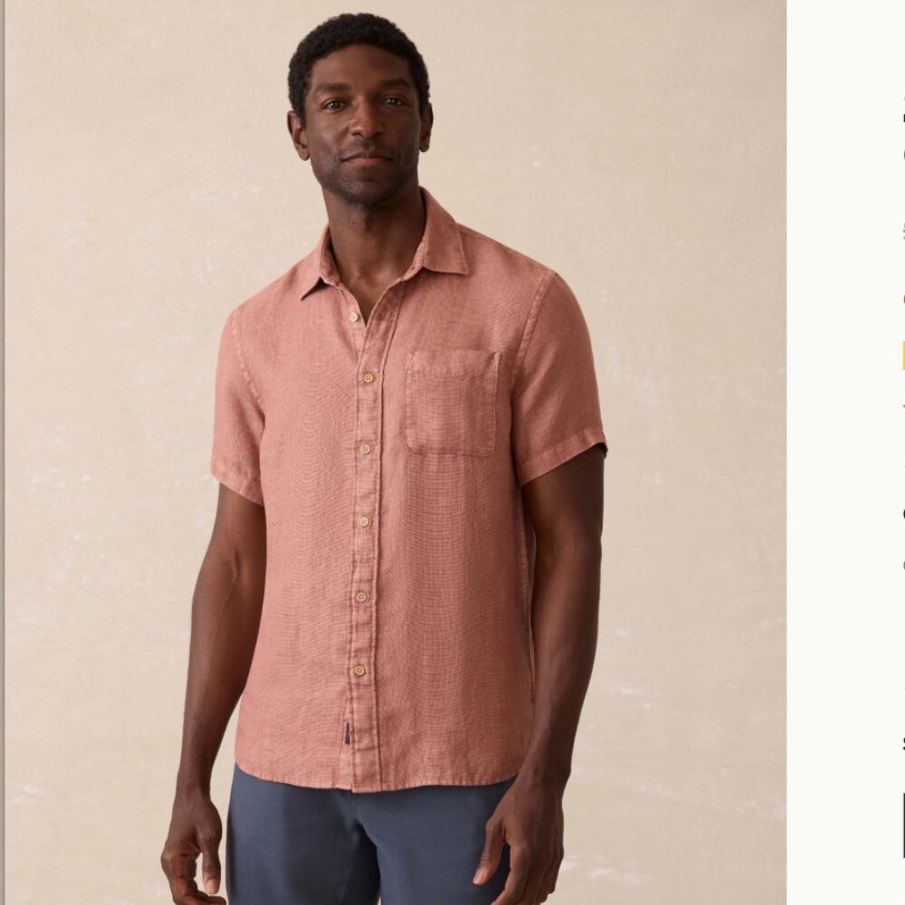 *NWT* Faherty Men's Short Sleeve Palma Linen Shirt - Cedar Rose (Size L)